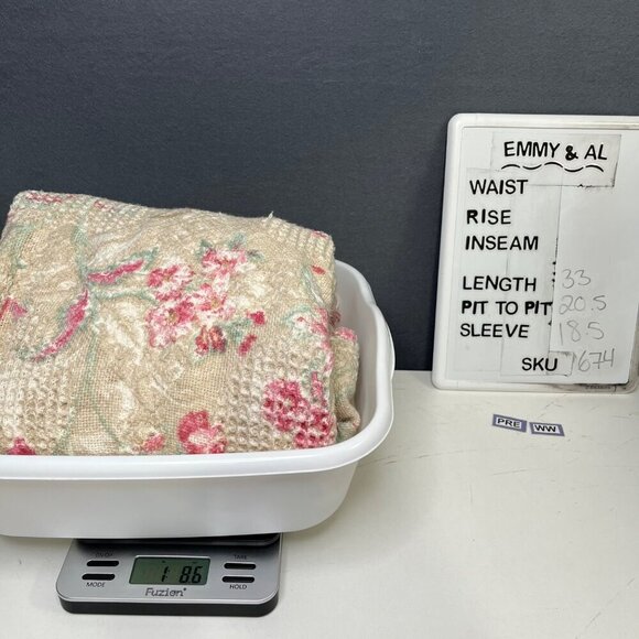 Womens Shawl Collar Floral Knit Jacket Size L Cottage Neutral Fringe Country - Picture 14 of 14